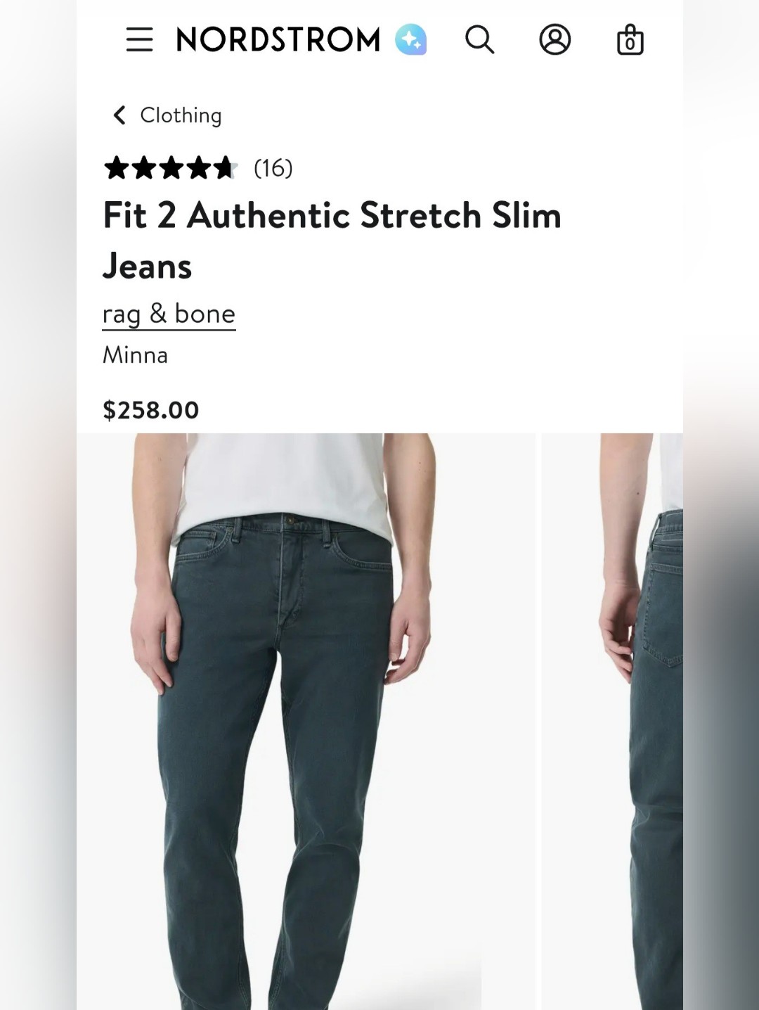 $258 Rag & Bone Fit 2 Authentic Stretch Jeans In Minna Sz: 34x30 Euc